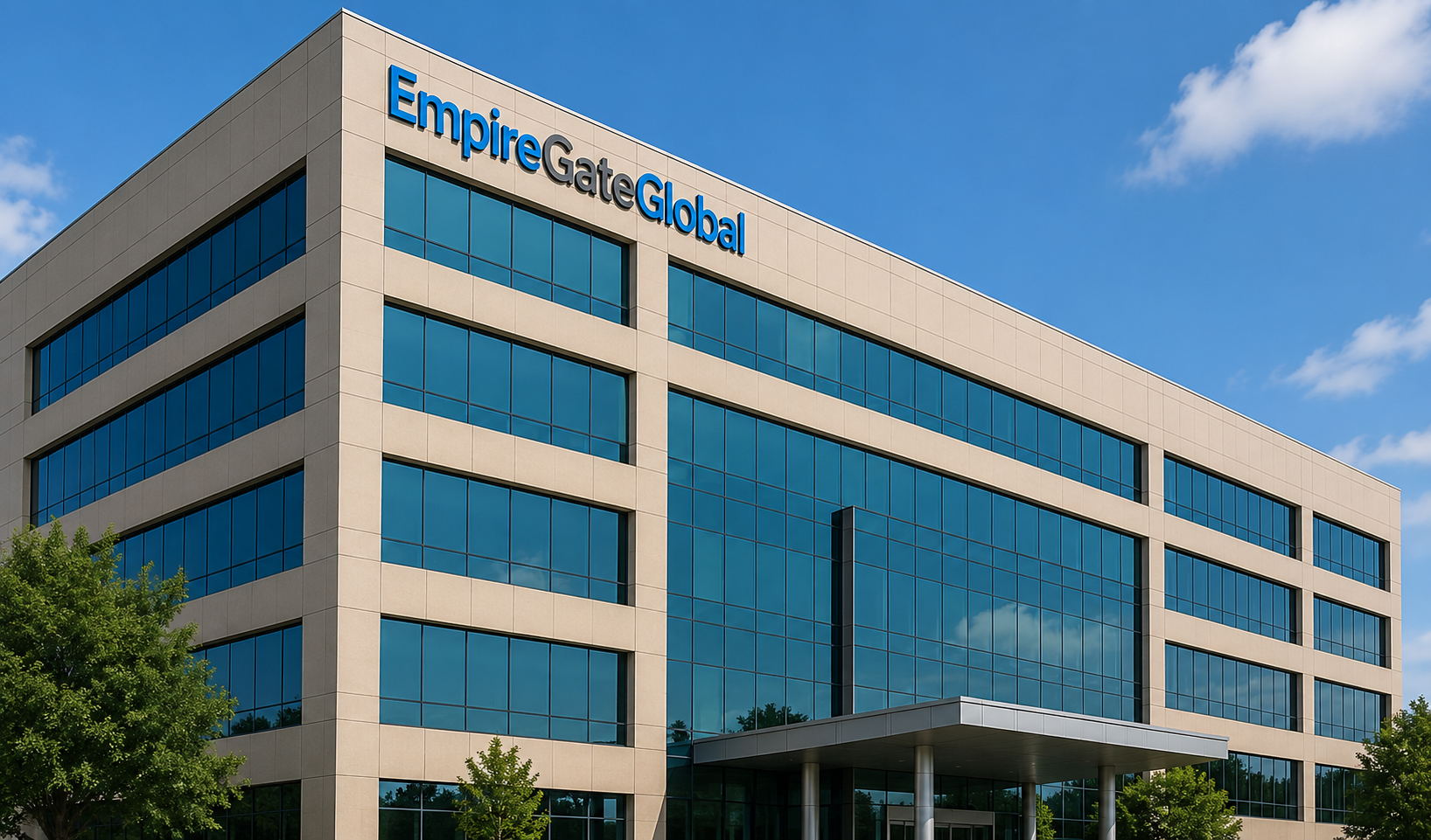 Empire Gate Global headquarters building exterior under a clear sky